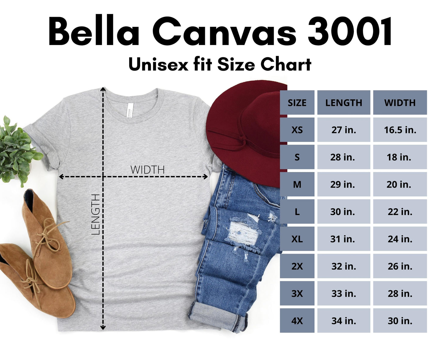 Bella Canvas T-shirt Size Chart