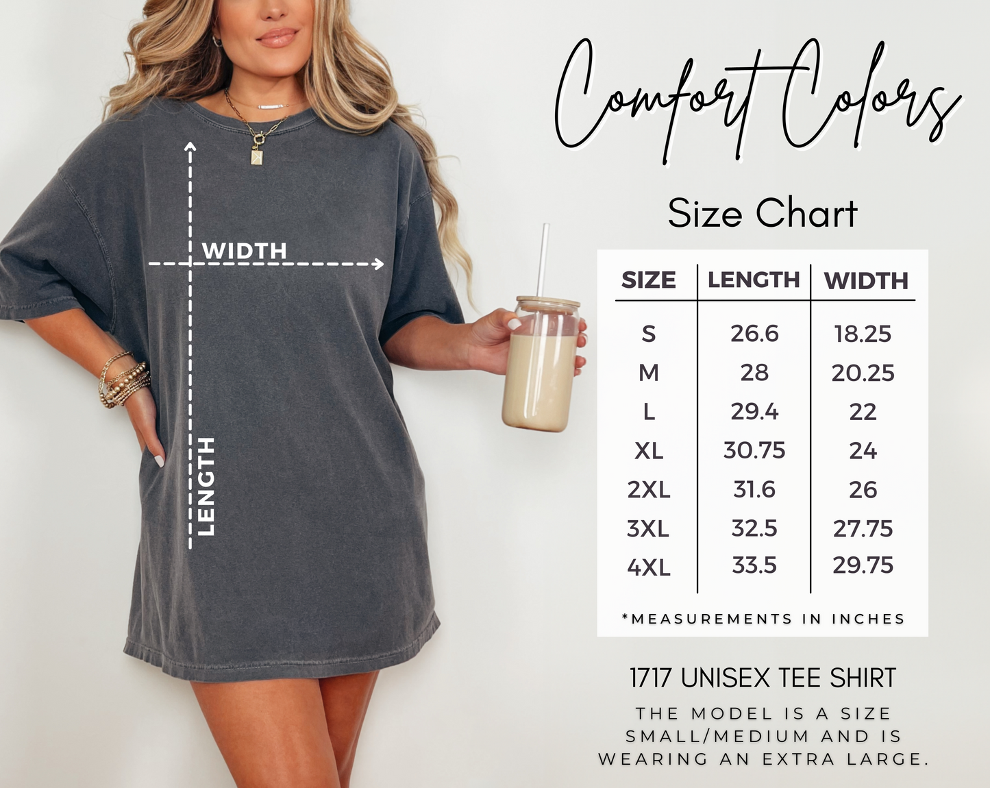 Comfort Color T-shirt Size Chart