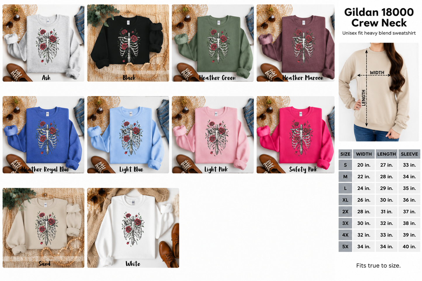 SKELETON RIBCAGE ROSE CREW