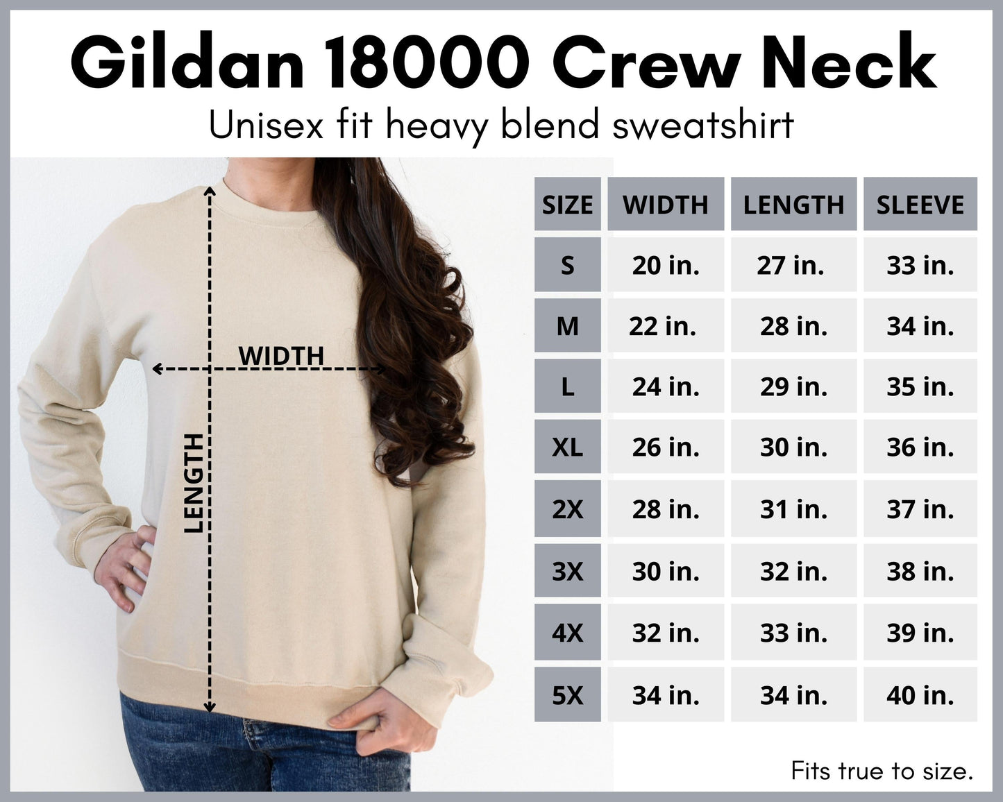 Gildan Crewneck Size Chart
