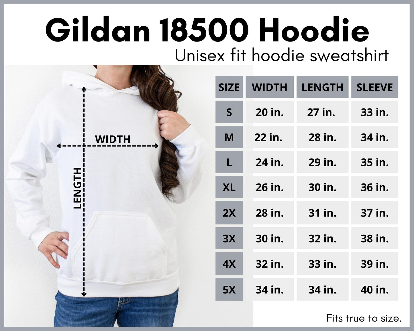 Gildan Hoodie Size Chart