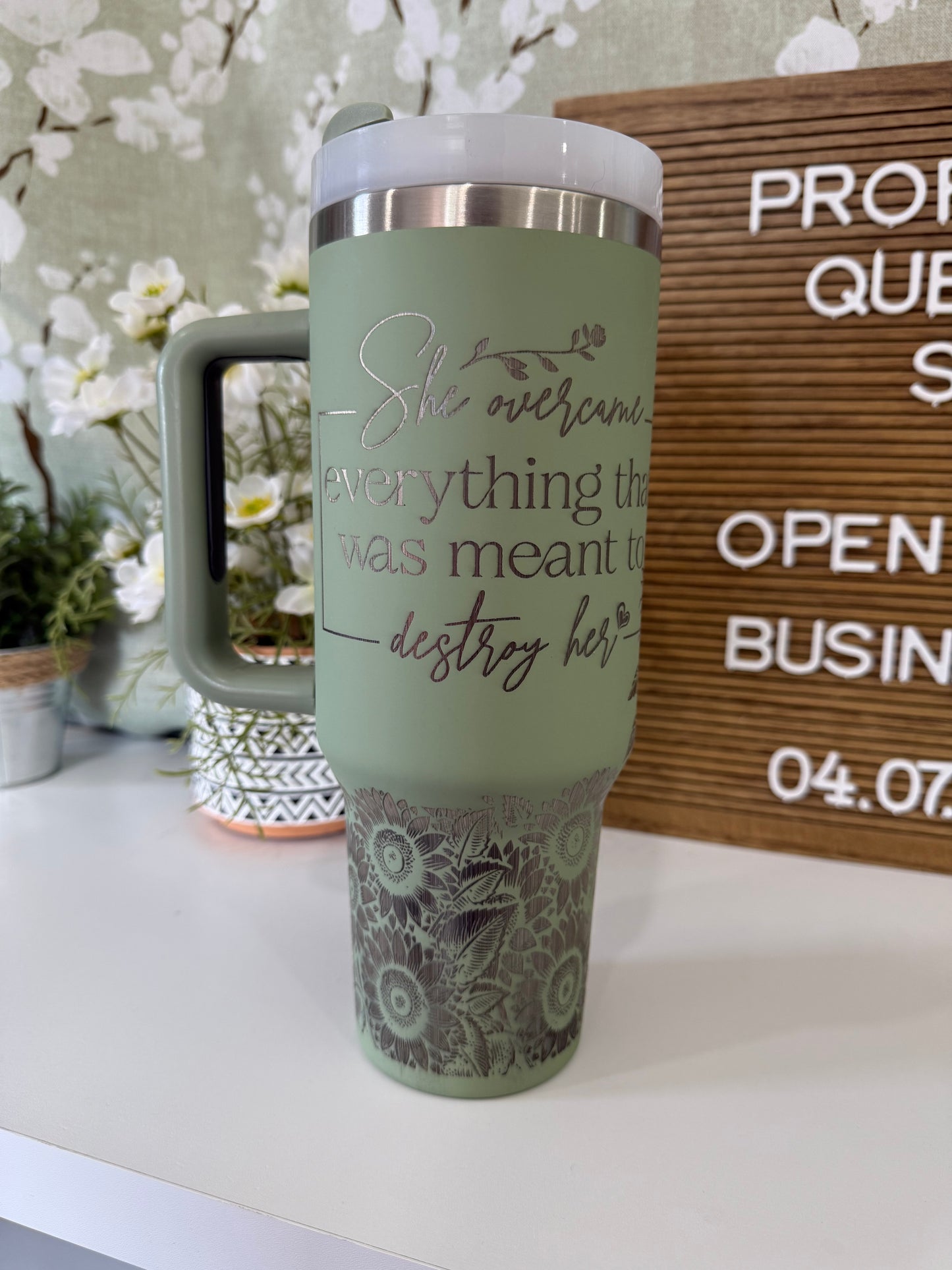 BLEMISHED LASER ENGRAVED 40 OZ TUMBLER SAGE AFFIRM #13