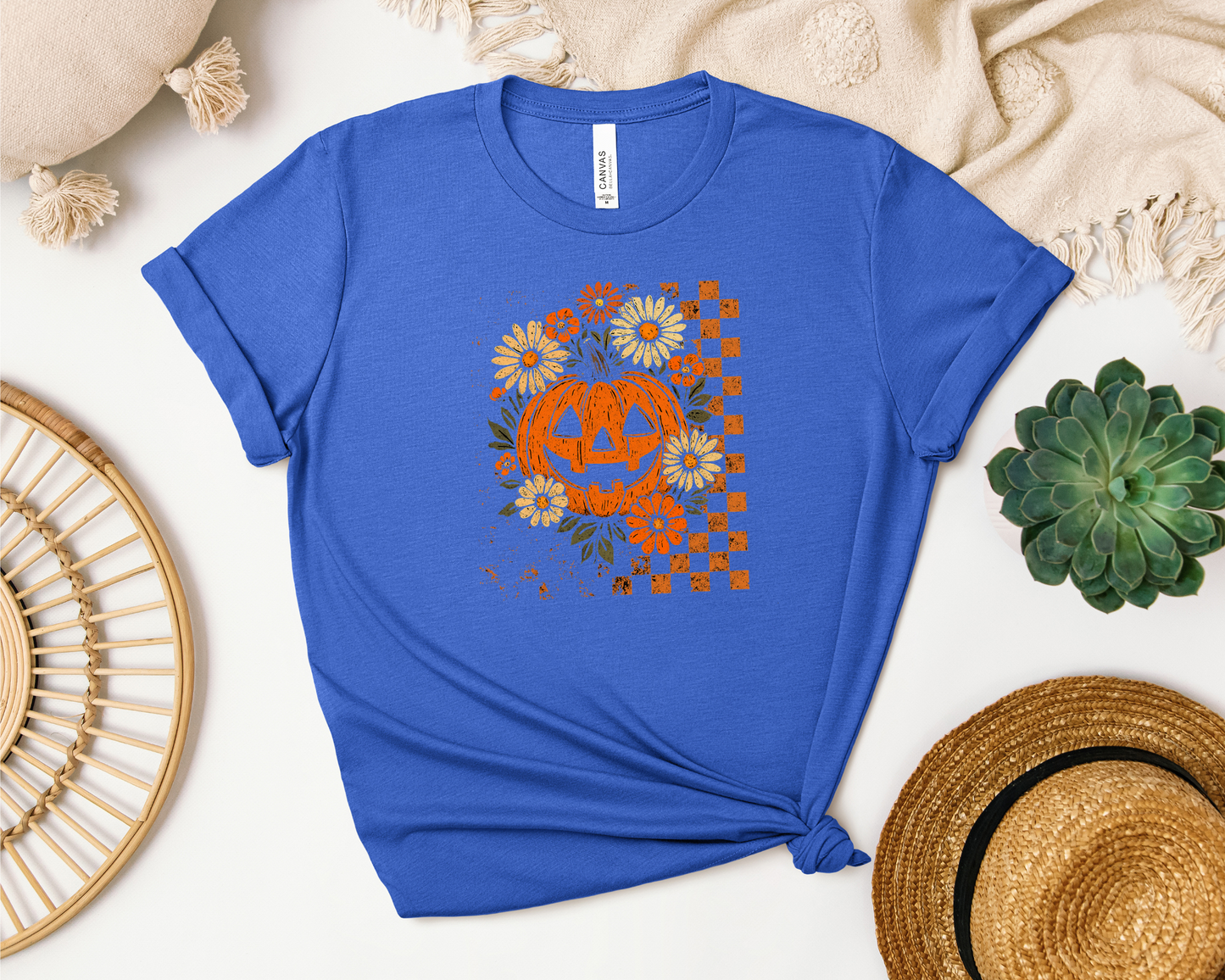 *NEW* RETRO CHECKERED FLORAL PUMPKIN SHIRT