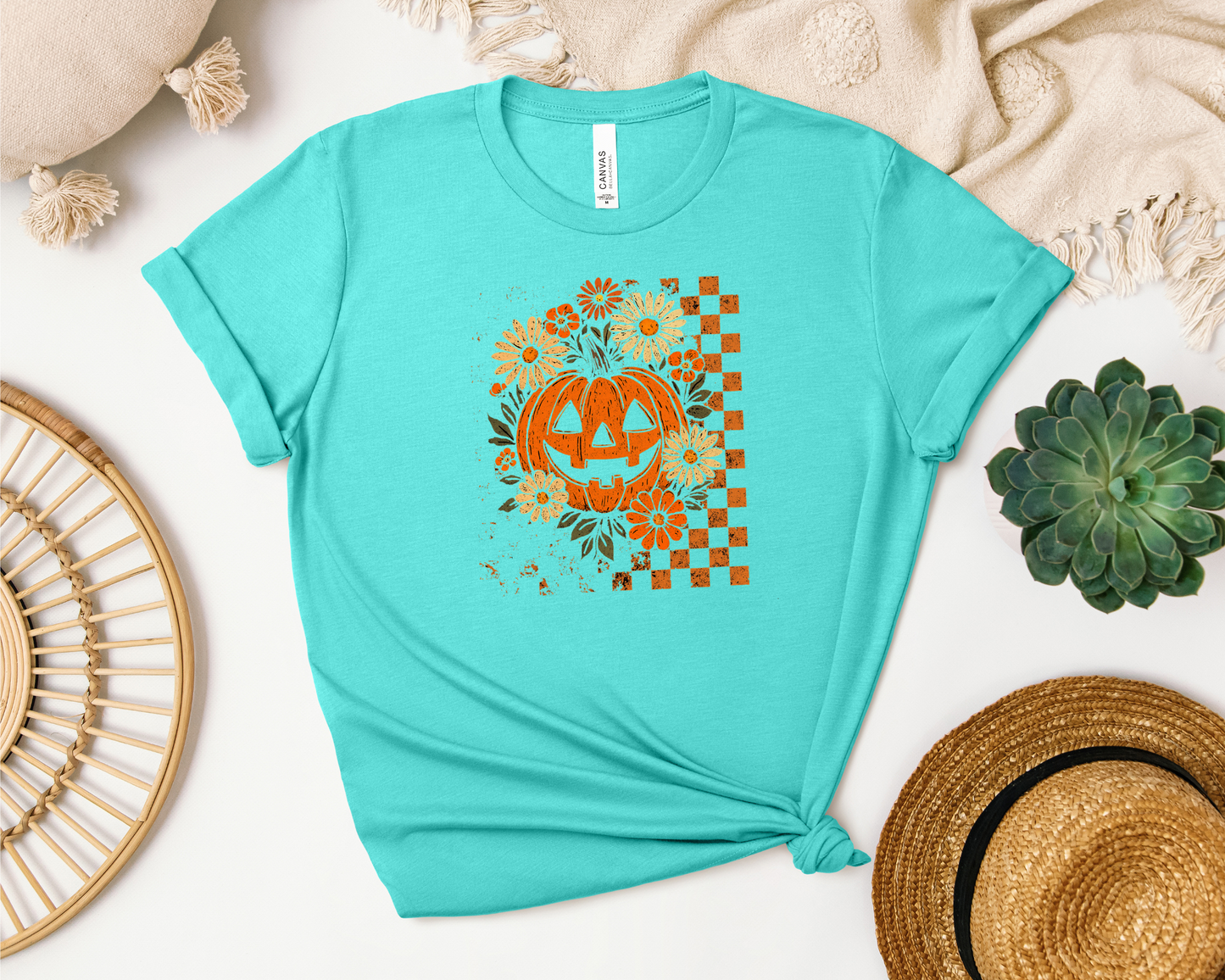 *NEW* RETRO CHECKERED FLORAL PUMPKIN SHIRT