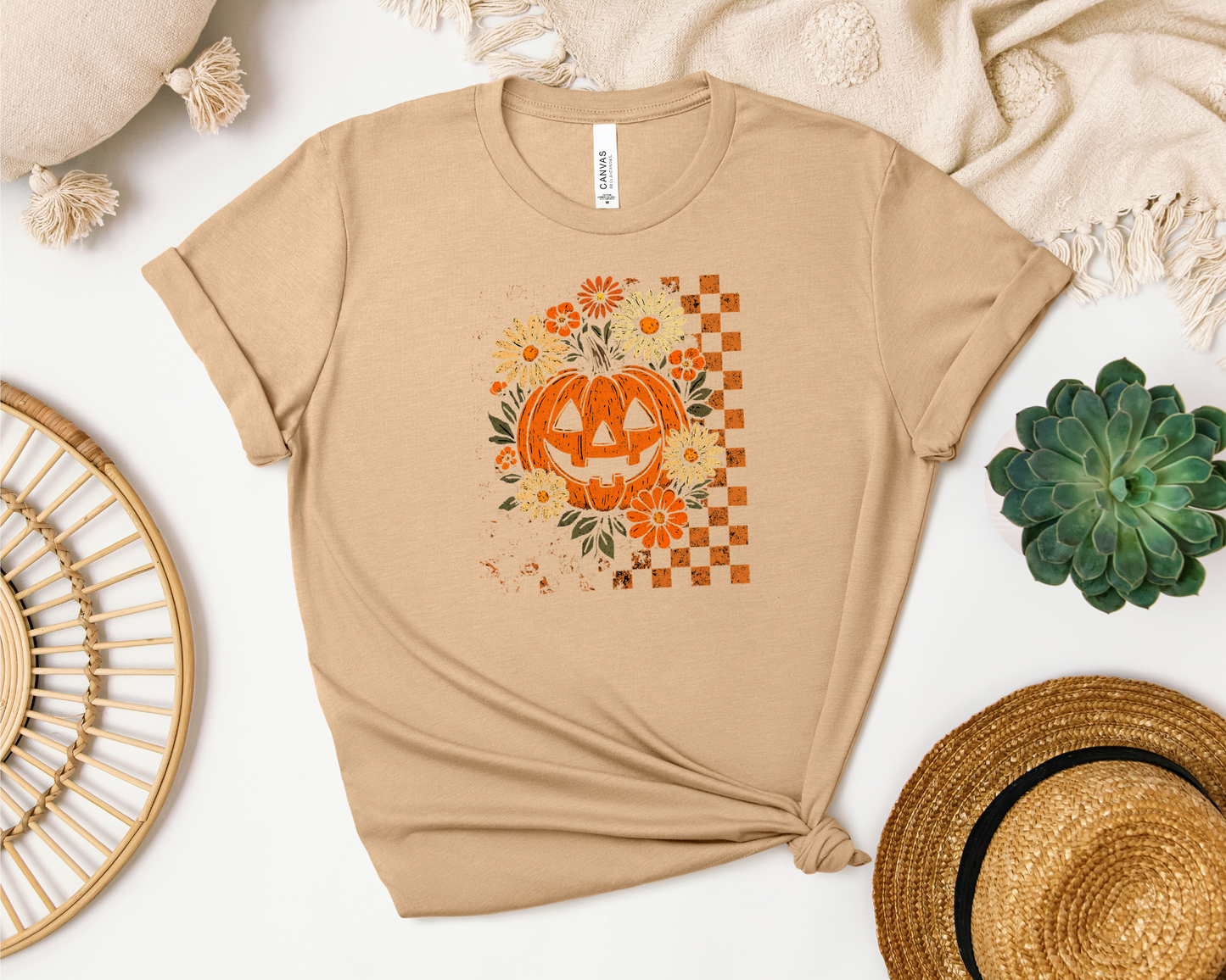 *NEW* RETRO CHECKERED FLORAL PUMPKIN SHIRT