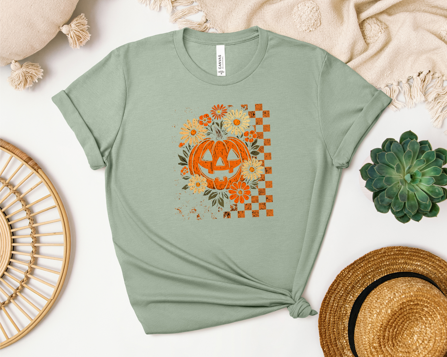 *NEW* RETRO CHECKERED FLORAL PUMPKIN SHIRT