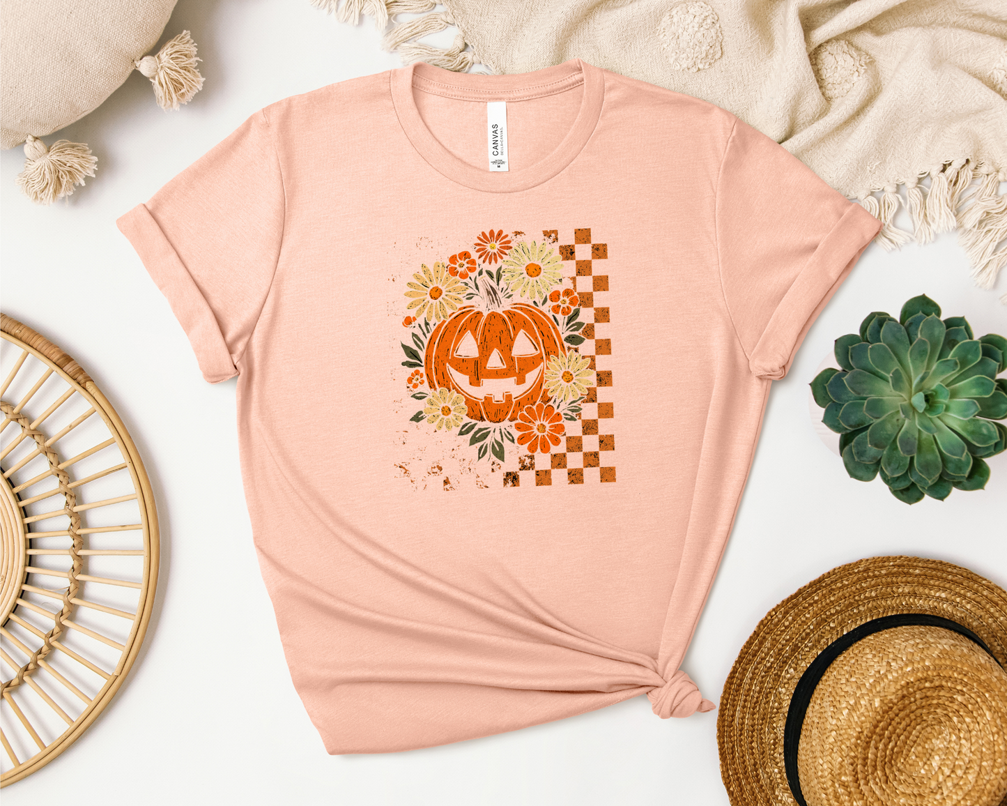 *NEW* RETRO CHECKERED FLORAL PUMPKIN SHIRT