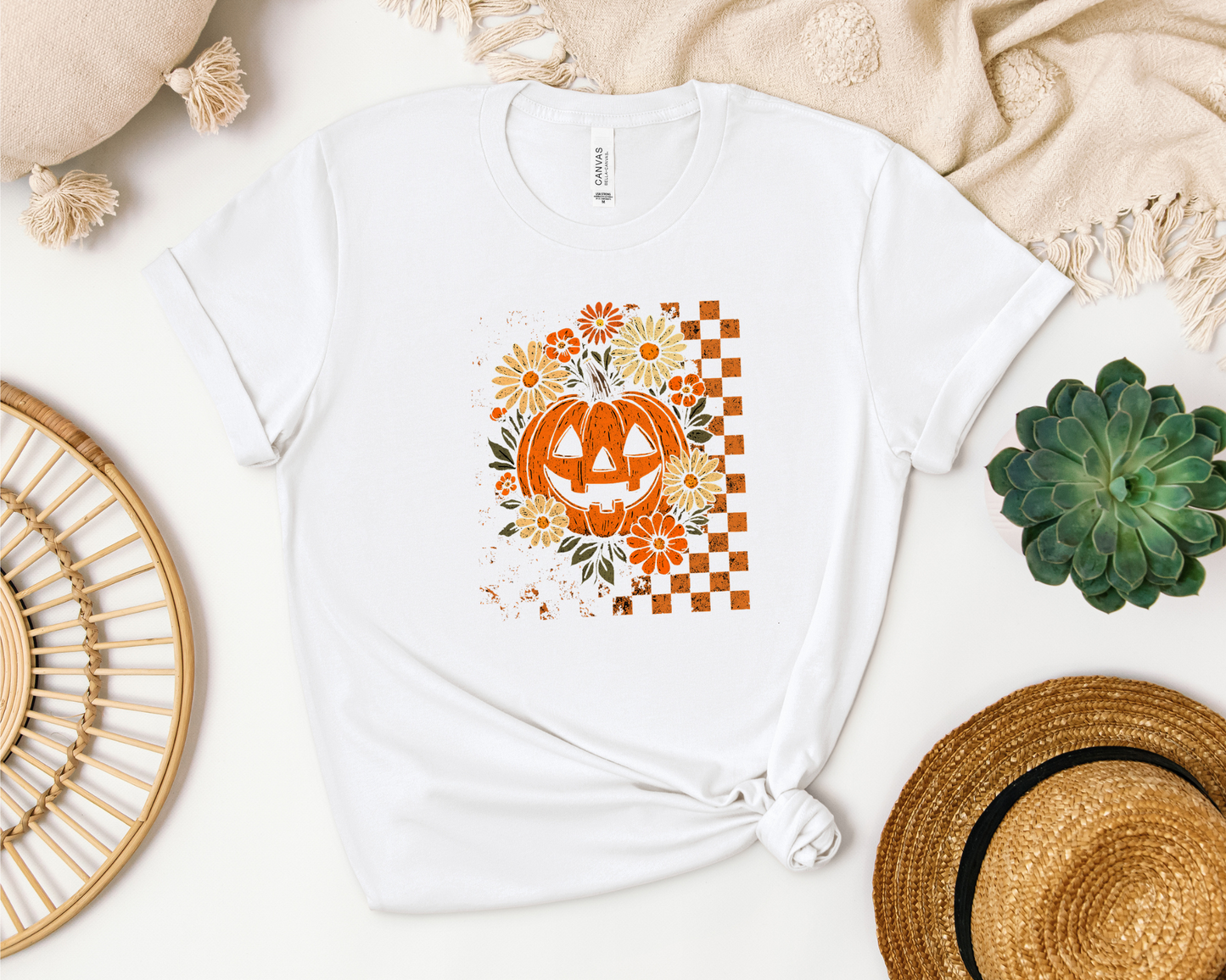 *NEW* RETRO CHECKERED FLORAL PUMPKIN SHIRT