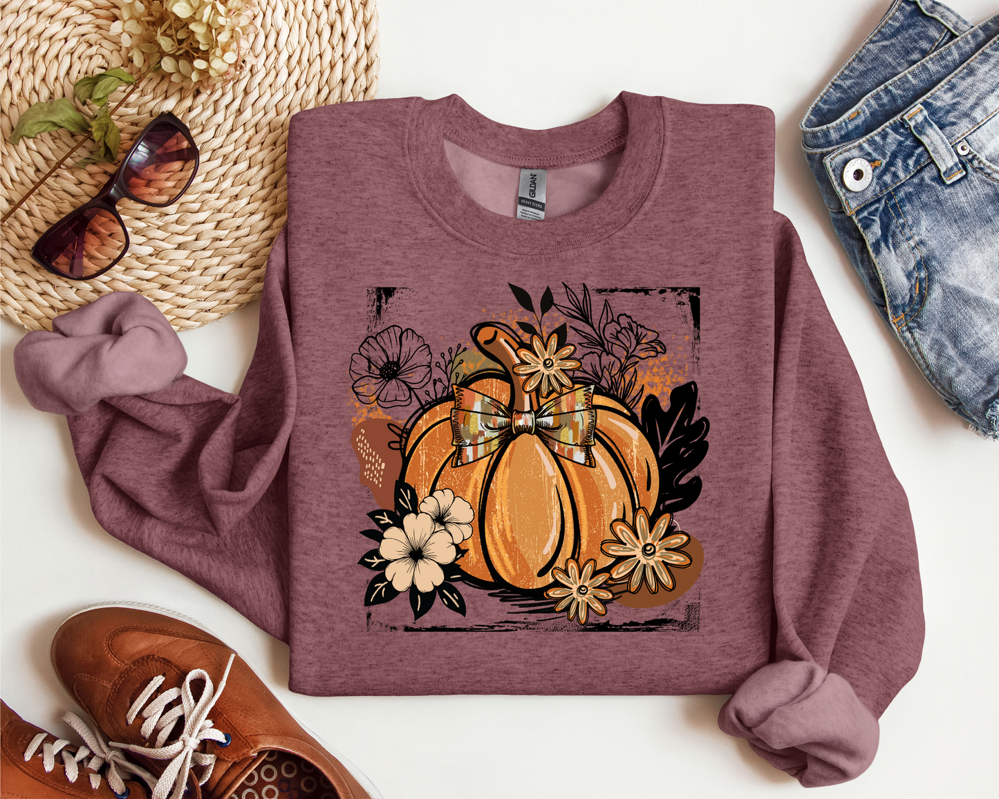 FALL PUMPKIN BOHO VINTAGE CREW