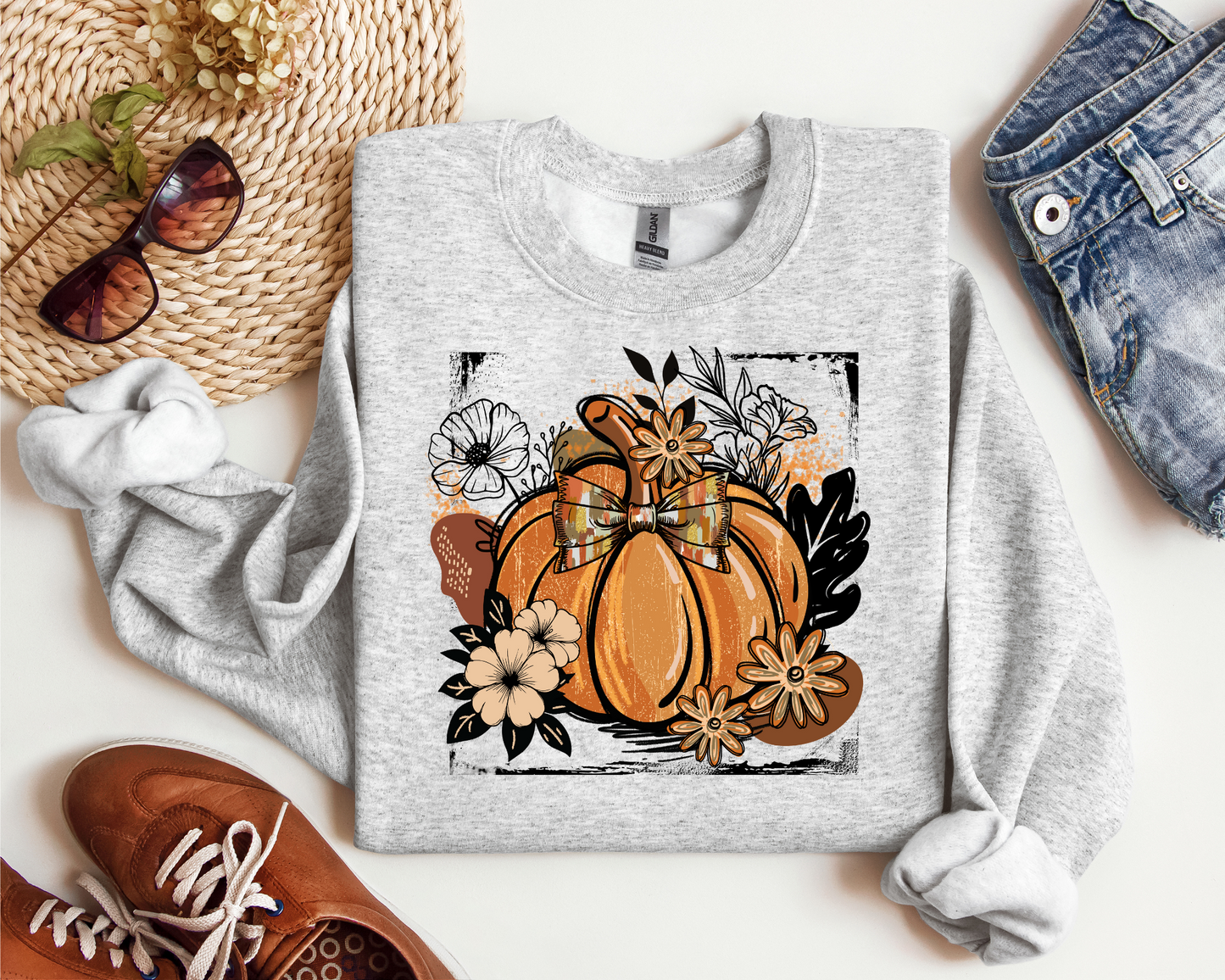 FALL PUMPKIN BOHO VINTAGE CREW