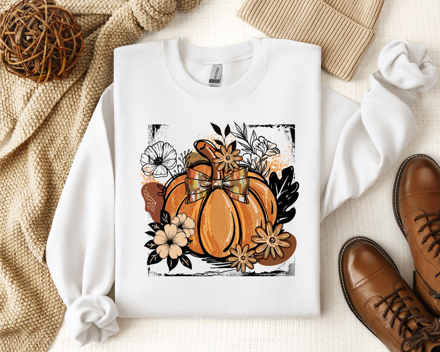 FALL PUMPKIN BOHO VINTAGE CREW