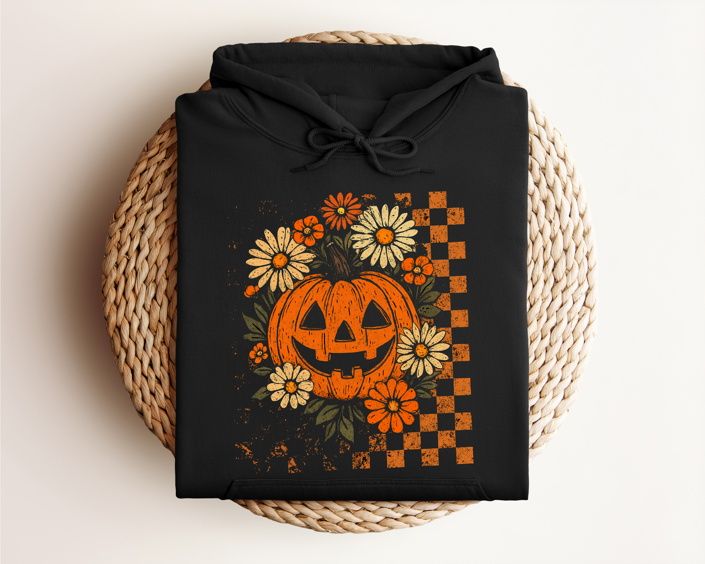 RETRO CHECKERED FLORAL PUMPKIN HOODIE