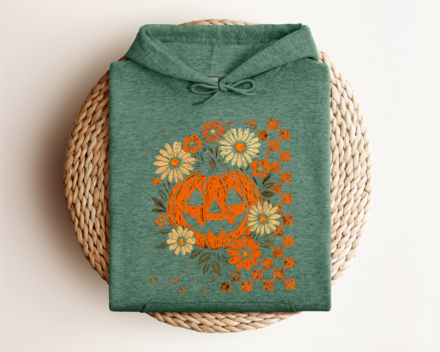 RETRO CHECKERED FLORAL PUMPKIN HOODIE