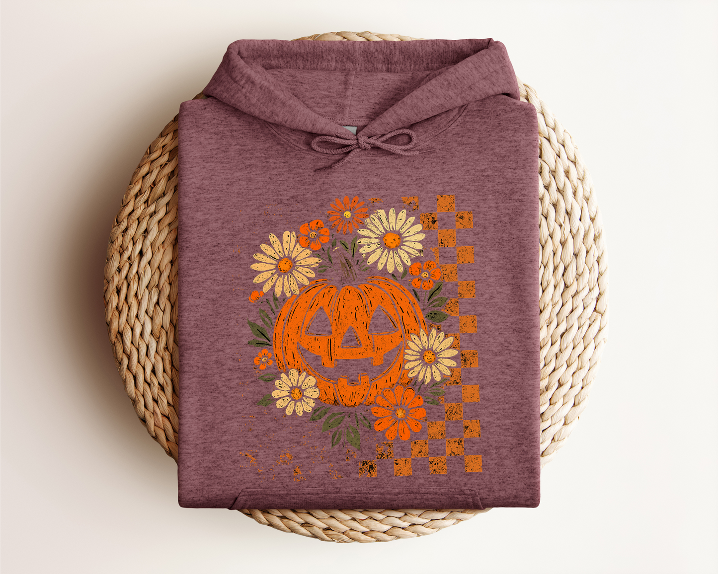 RETRO CHECKERED FLORAL PUMPKIN HOODIE