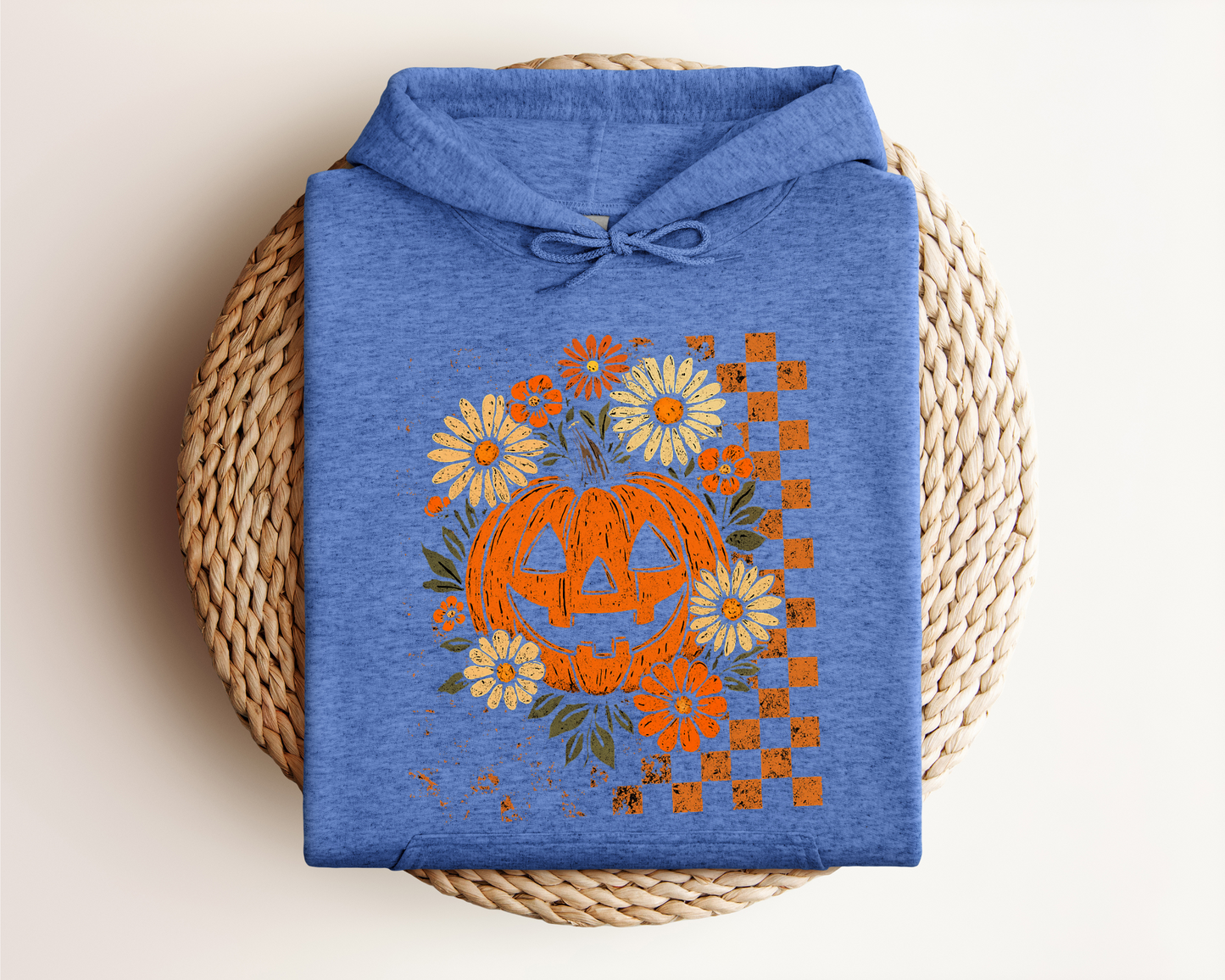 RETRO CHECKERED FLORAL PUMPKIN HOODIE
