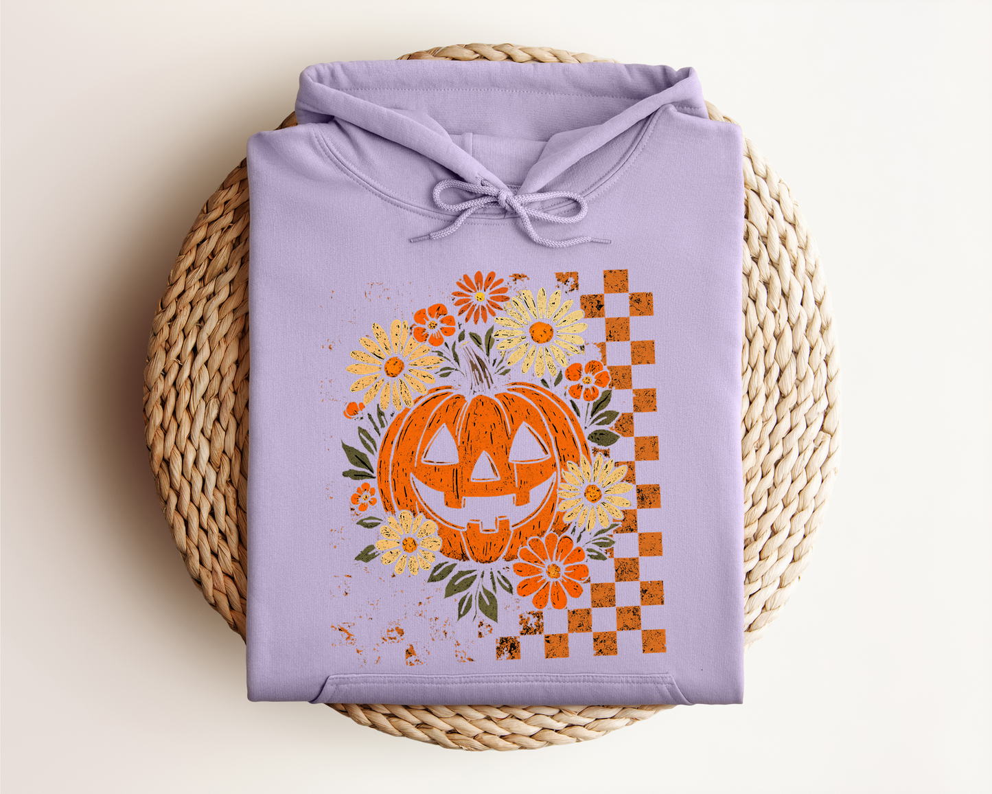 RETRO CHECKERED FLORAL PUMPKIN HOODIE