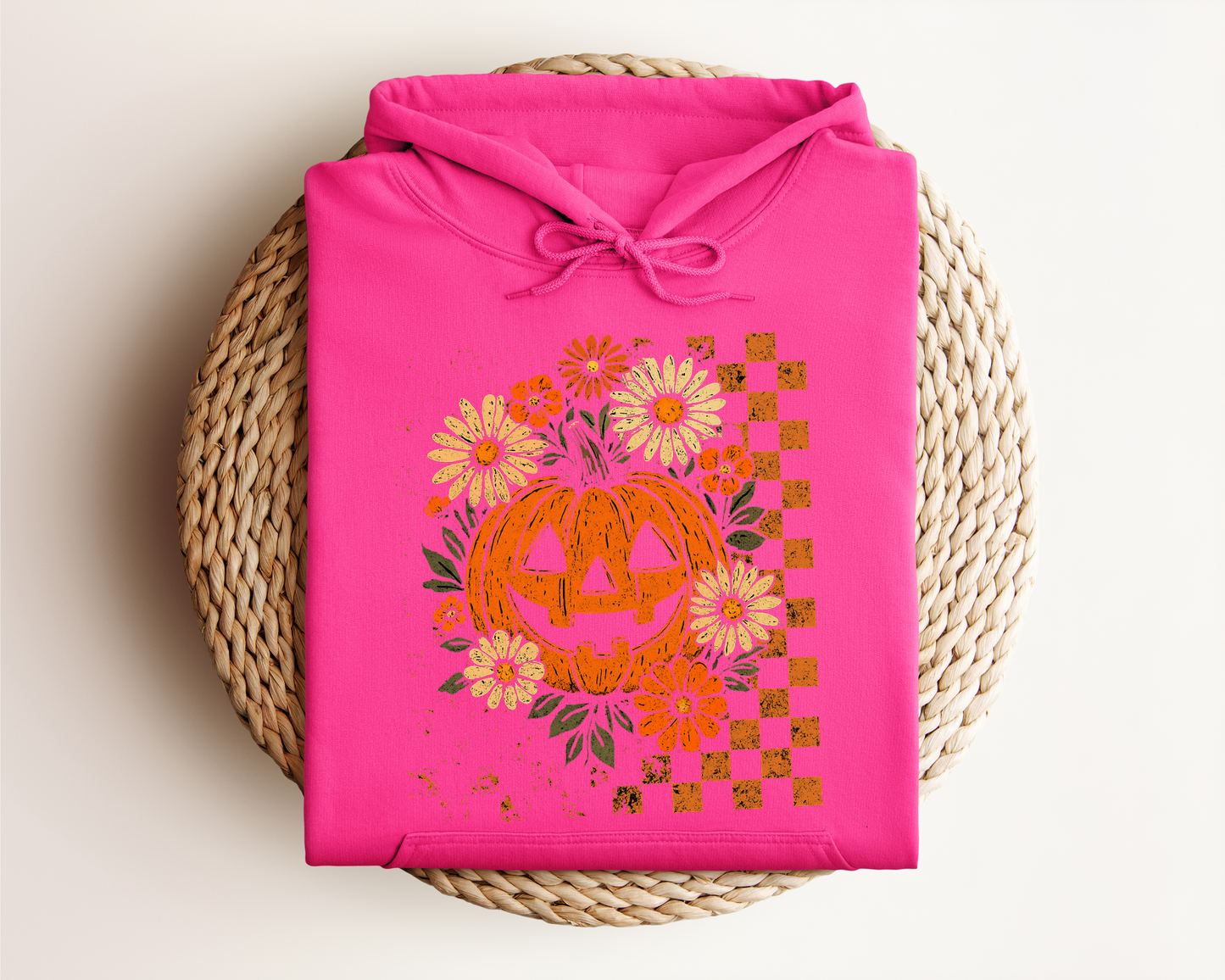 RETRO CHECKERED FLORAL PUMPKIN HOODIE