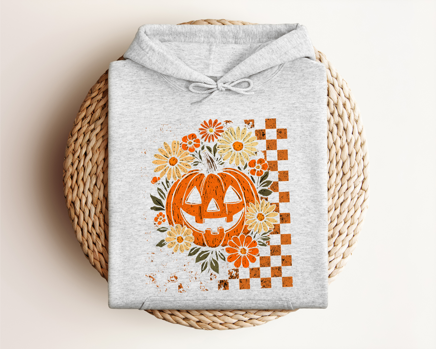 RETRO CHECKERED FLORAL PUMPKIN HOODIE