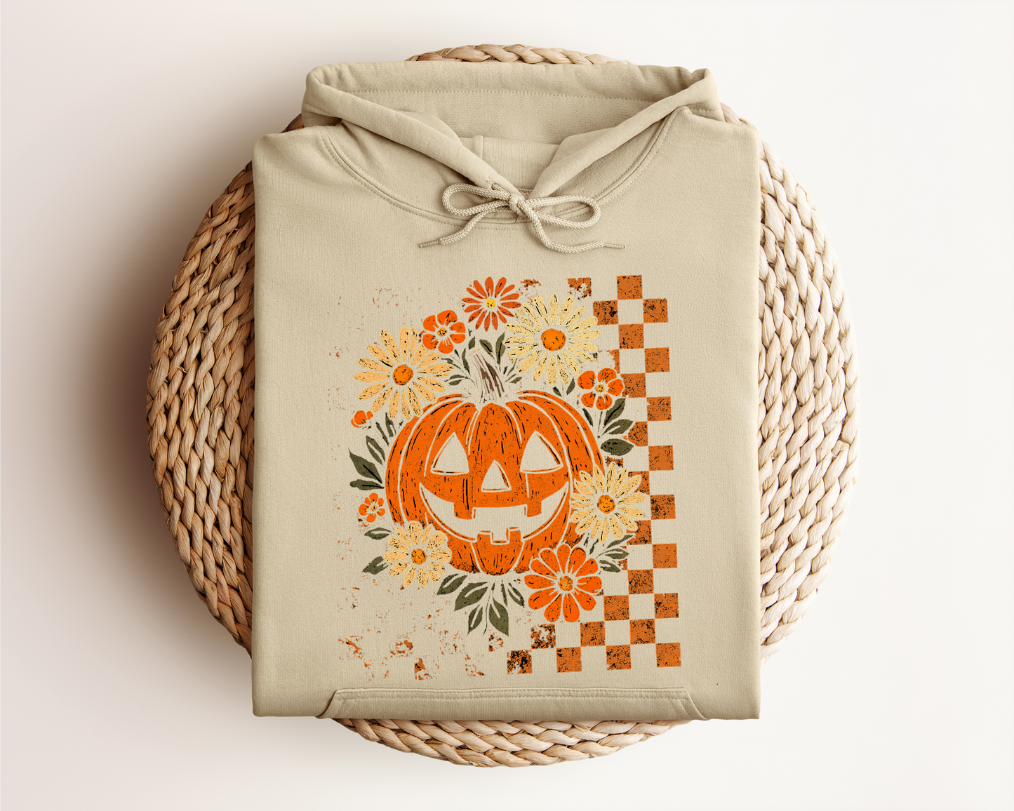 RETRO CHECKERED FLORAL PUMPKIN HOODIE