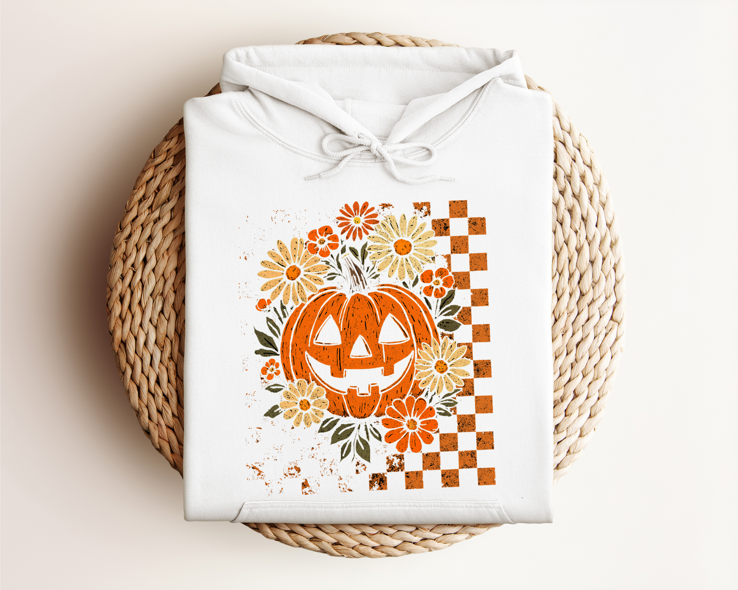 RETRO CHECKERED FLORAL PUMPKIN HOODIE