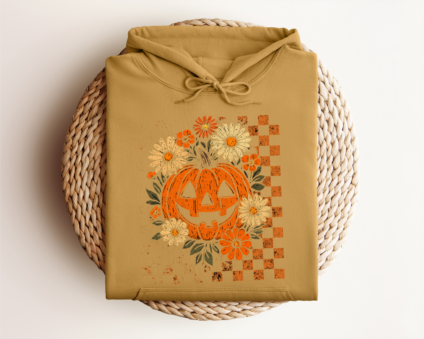 RETRO CHECKERED FLORAL PUMPKIN HOODIE