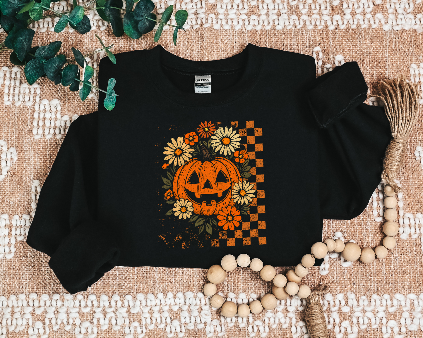 RETRO CHECKERED FLORAL PUMPKIN CREW