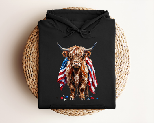 PATRIOTIC HIGHLAND COW HOODIE
