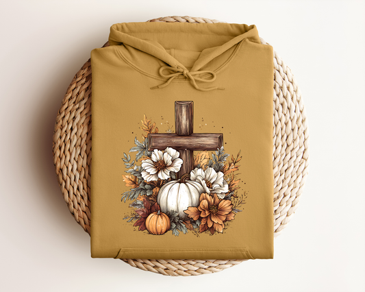 RUSTIC FLORAL PUMPKIN CROSS HOODIE