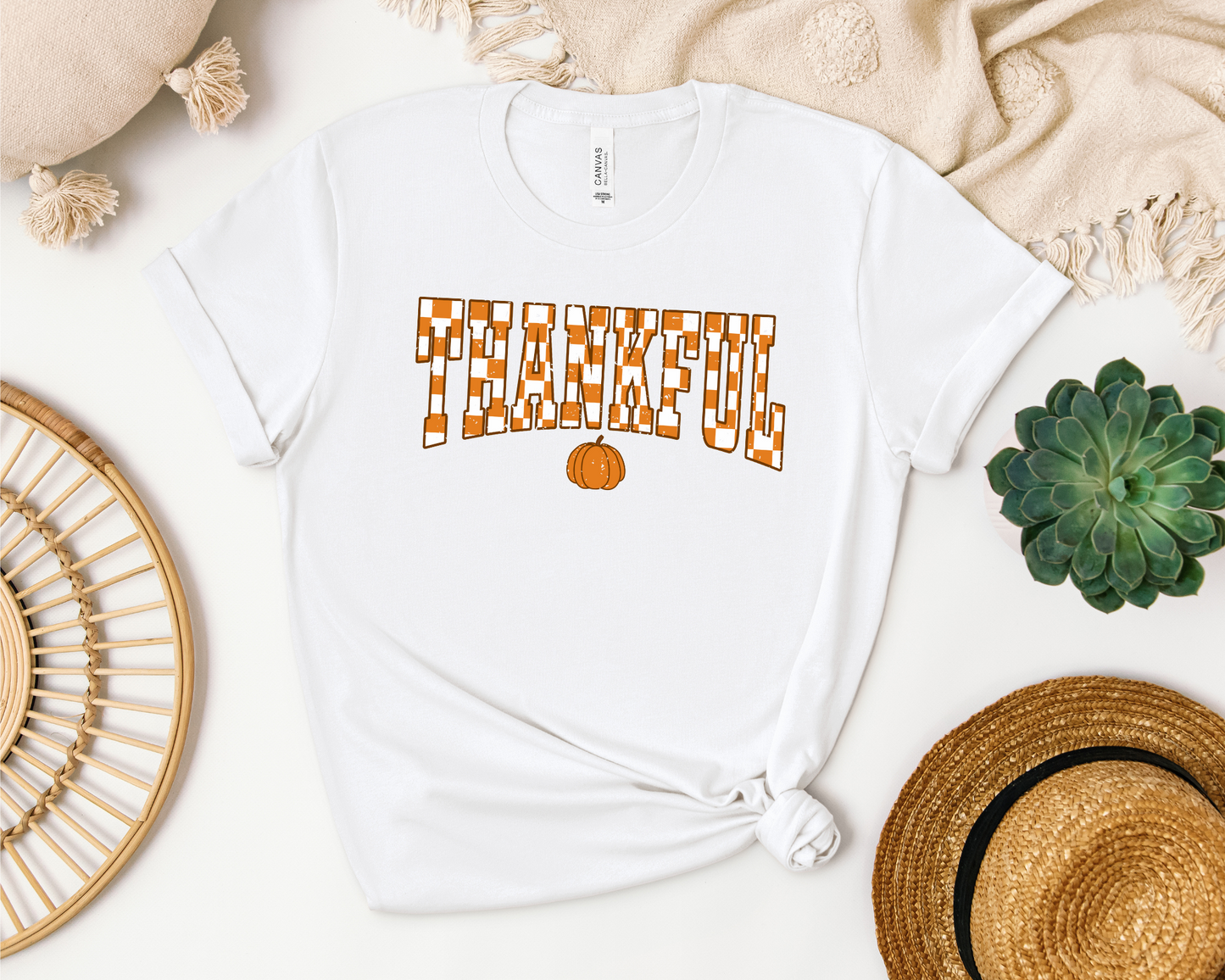 PREMADE 4-XL WHITE THANKFUL CHECKERED SHIRT