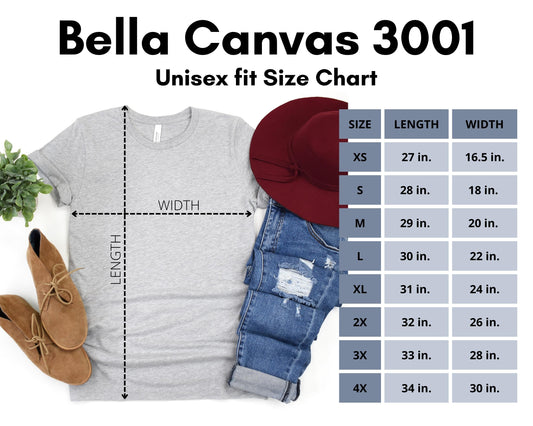 Bella Canvas T-shirt  Size Chart