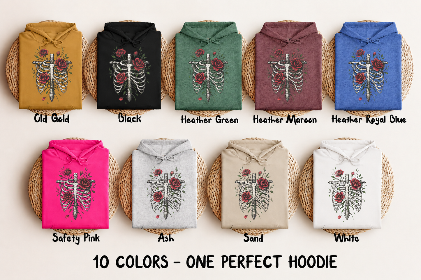 SKELETON RIBCAGE ROSE HOODIE