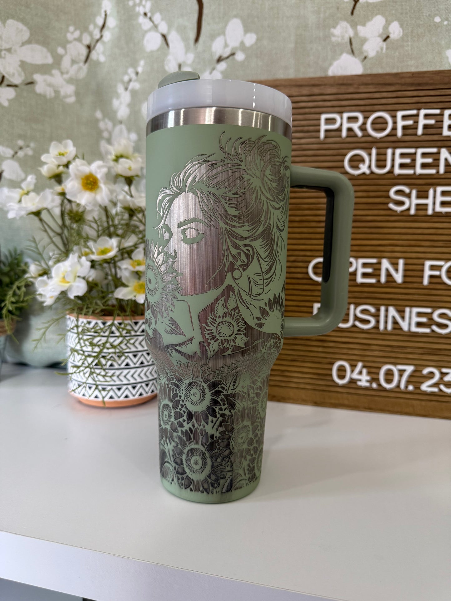 BLEMISHED LASER ENGRAVED 40 OZ TUMBLER SAGE AFFIRM #13