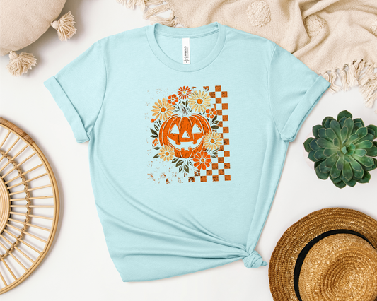 *NEW* RETRO CHECKERED FLORAL PUMPKIN SHIRT