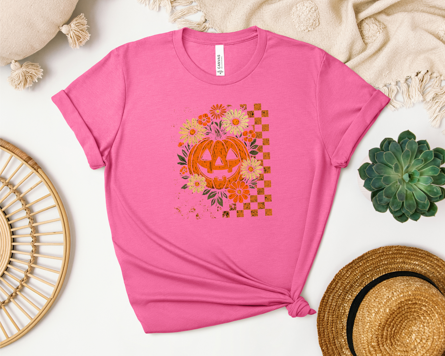 *NEW* RETRO CHECKERED FLORAL PUMPKIN SHIRT