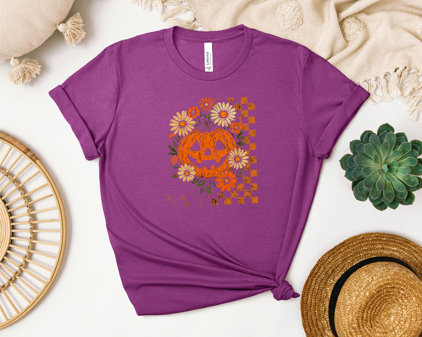*NEW* RETRO CHECKERED FLORAL PUMPKIN SHIRT