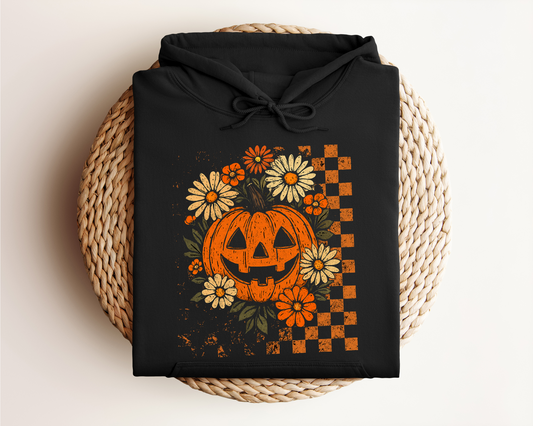 RETRO CHECKERED FLORAL PUMPKIN HOODIE