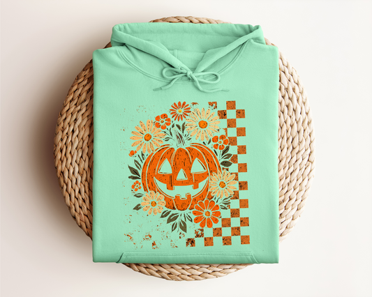 RETRO CHECKERED FLORAL PUMPKIN HOODIE