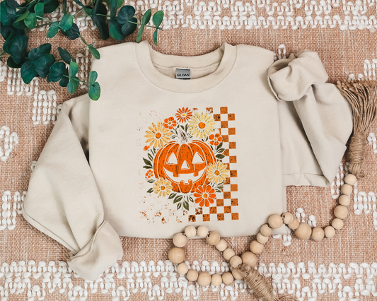 RETRO CHECKERED FLORAL PUMPKIN CREW