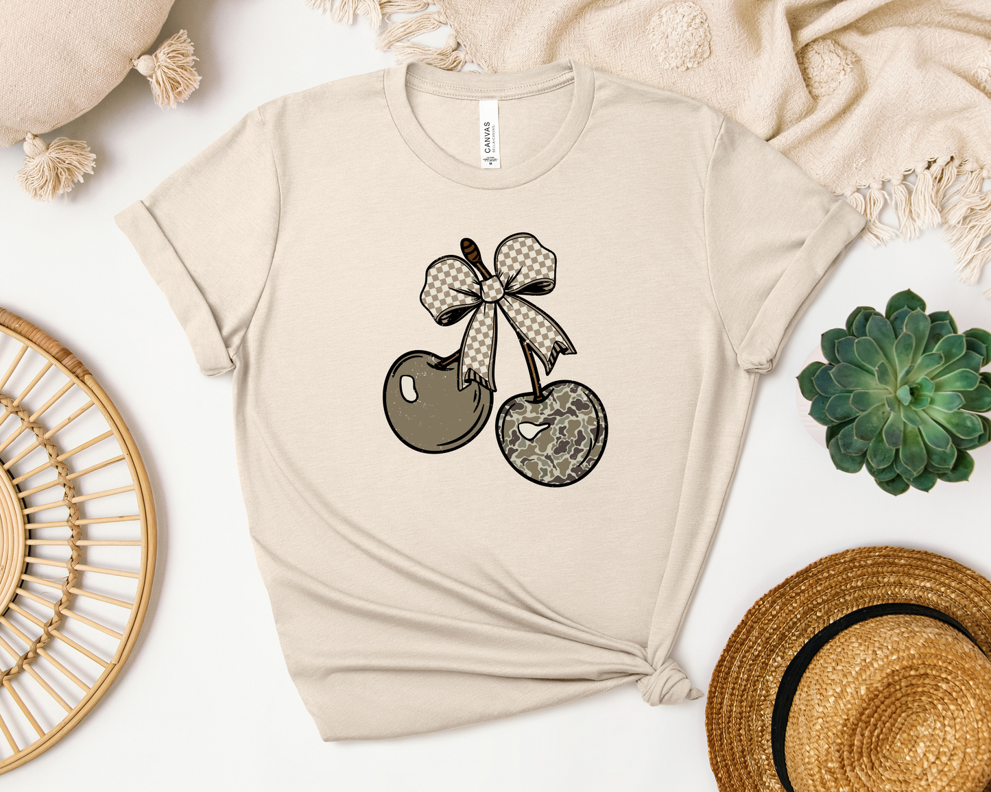 *NEW* CAMO CHECKERED CHERRY BOW SHIRT