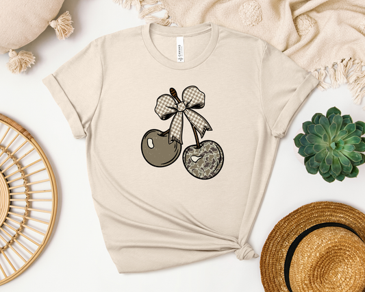 CAMO CHECKERED CHERRY BOW SHIRT