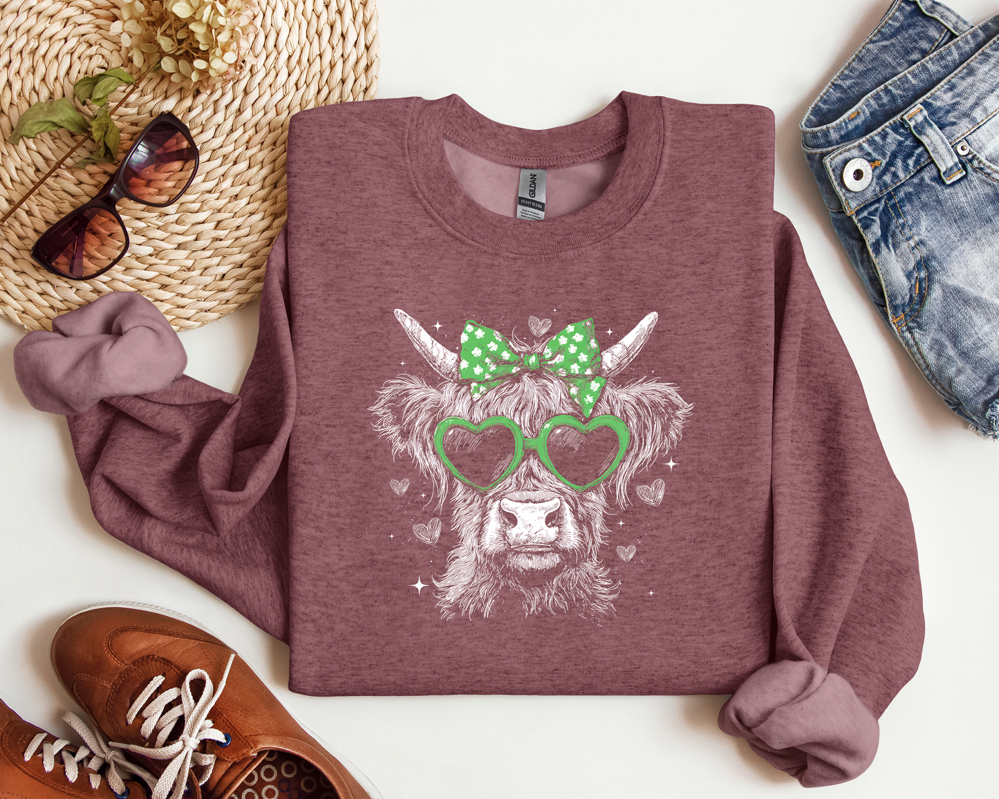 VINTAGE ST PATRICKS DAY HIGHLAND COW CREW