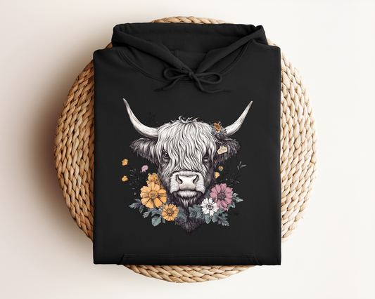 FLORAL HIGHLAND COW HOODIE