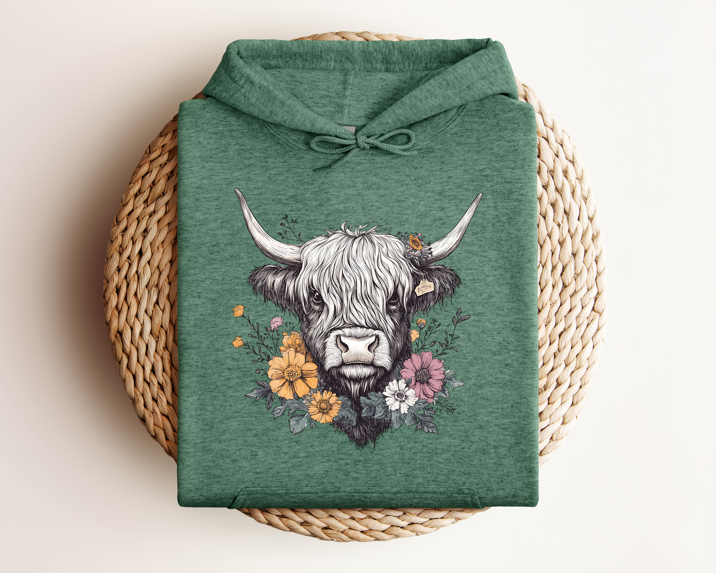 FLORAL HIGHLAND COW HOODIE