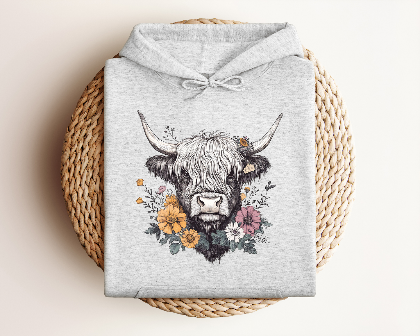 FLORAL HIGHLAND COW HOODIE