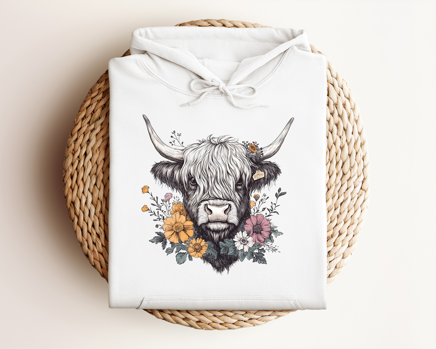FLORAL HIGHLAND COW HOODIE