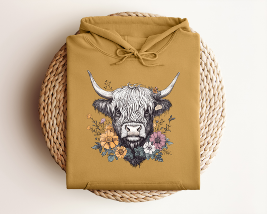 FLORAL HIGHLAND COW HOODIE