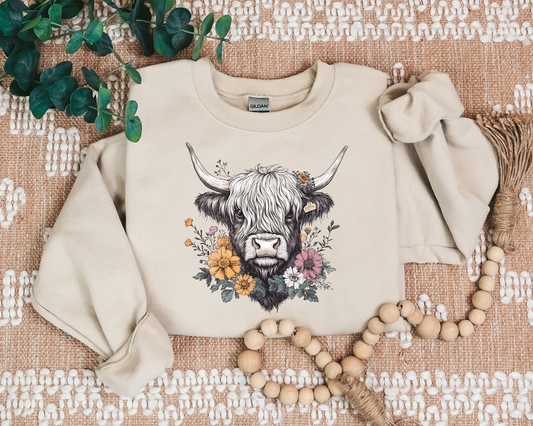 HIGHLAND FLORAL COW CREW