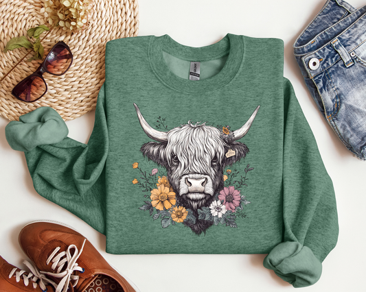 HIGHLAND FLORAL COW CREW