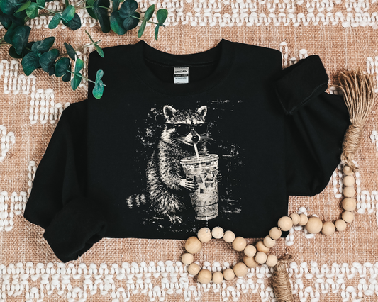 RACCOON DRINKING COFFEE CREW