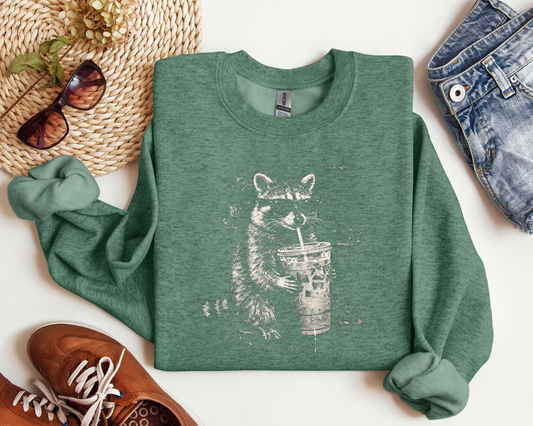 RACCOON DRINKING COFFEE CREW